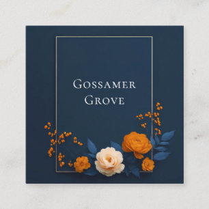 Moderne Navy Blau Orange Roségold Rahmen Elegant Quadratische Visitenkarte