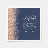 Moderne Navy-Blau-Pfirsich-Glitter-Hochzeit Serviette (Vorderseite)