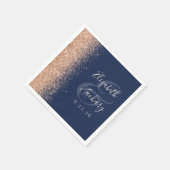 Moderne Navy-Blau-Pfirsich-Glitter-Hochzeit Serviette (Ecke)