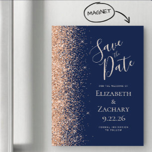 Moderne Navy Blau Pfirsich Save Date Magnetkarte