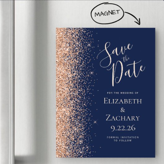 Moderne Navy Blau Pfirsich Save Date Magnetkarte