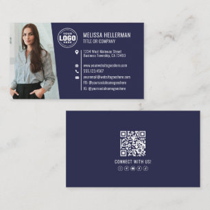 Moderne Navy Blau Professionelle QR-Code-Foto-Logo Visitenkarte