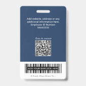 Moderne Navy-Blau-QR-Code-Mitarbeiter-ID-Barcode Ausweis (Rückseite)