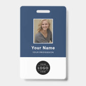 Moderne Navy-Blau-QR-Code-Mitarbeiter-ID-Barcode Ausweis (Vorderseite)