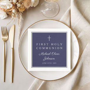 Moderne Navy Blau Religiöser Junge Erste Kommunion Serviette