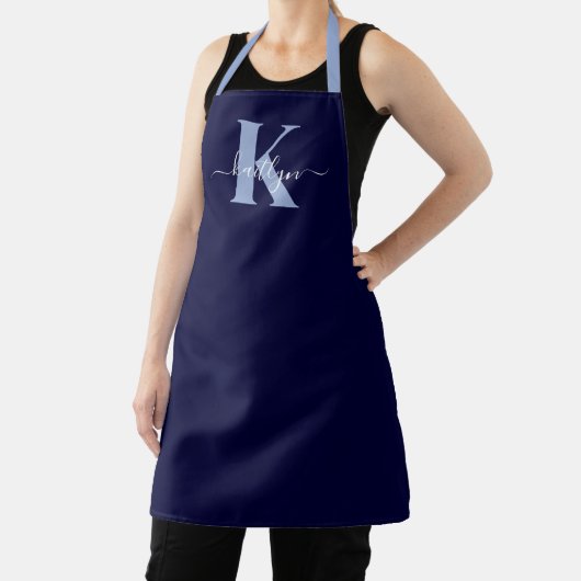 Moderne Navy-Blau-Schrift-Monogramm Schürze (InSitu)