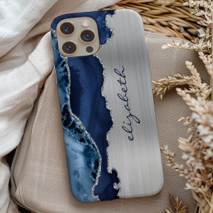 Moderne Navy Blau Silber Achat Metallisch Case-Mate iPhone Hülle