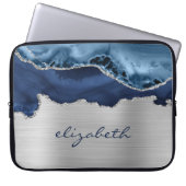 Moderne Navy Blau Silber Achat Metallisch Laptopschutzhülle (Vorderseite)