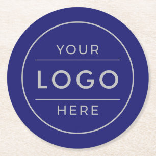 Moderne Navy Blau Silber Custom Geschäftslogo Runder Pappuntersetzer