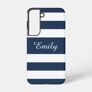 Moderne Navy Blau Streifen Name Samsung Galaxy Hülle