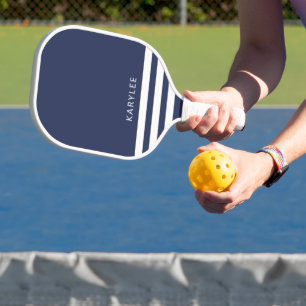 Moderne Navy Blau Streifen Personalisiert Pickleball Schläger