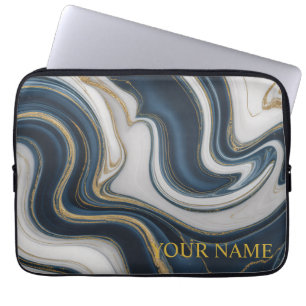 Moderne Navy-Blau und Gold Liquid Marble Laptopschutzhülle