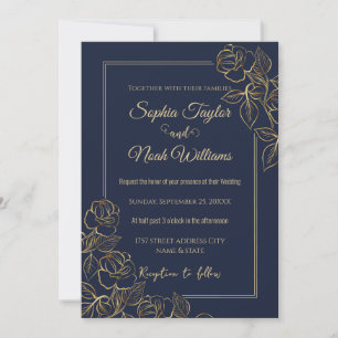 Moderne Navy Blau und Gold Rose Minimal Einladung