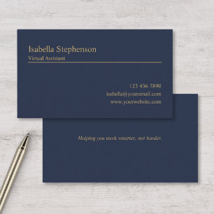 Moderne Navy Blau und Gold Virtueller Assistent  Visitenkarte