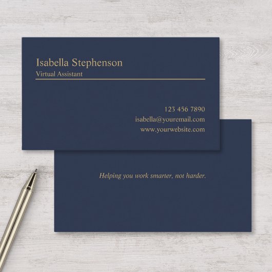 Moderne Navy Blau und Gold Virtueller Assistent Visitenkarte