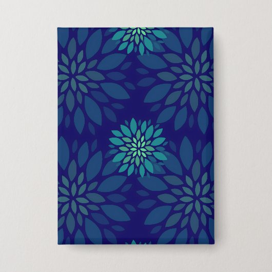 Moderne Navy-Blau und Grün Florale Blätter Muster Button (Vorderseite)