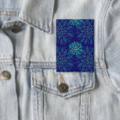 Moderne Navy-Blau und Grün Florale Blätter Muster Button (Insitu)