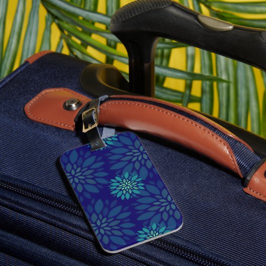 Moderne Navy-Blau und Grün Florale Blätter Muster Gepäckanhänger (Vorderseite Insitu 1)