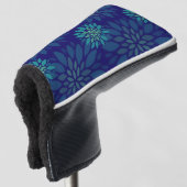 Moderne Navy-Blau und Grün Florale Blätter Muster Golf Headcover (3/4 Vorderseite)