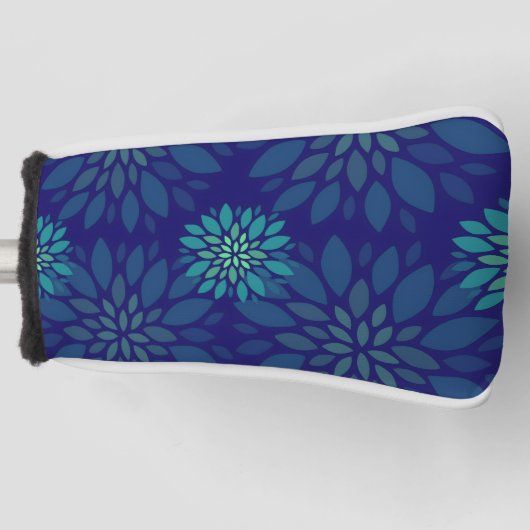 Moderne Navy-Blau und Grün Florale Blätter Muster Golf Headcover (Vorderseite)