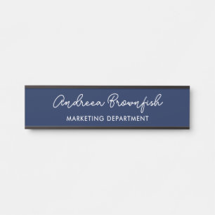 Moderne Navy Blau Weiße Elegante Schrift Geschäft Türschild