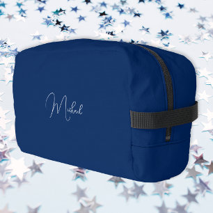 Moderne Navy Blau Weiße Monogramm Herren Damen Rei Waschbeutel