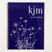 Moderne Navy Blau & Weiße Wildblumen Planer (Vorderseite)