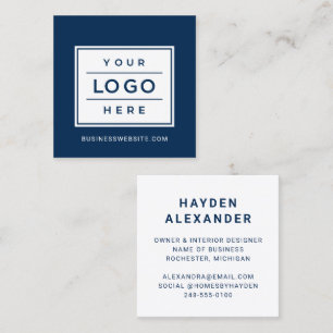 Moderne Navy Blaues Benutzerdefiniertes Firmenlogo Quadratische Visitenkarte