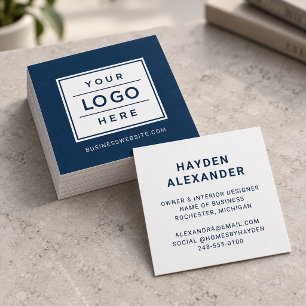 Moderne Navy Blaues Benutzerdefiniertes Firmenlogo Quadratische Visitenkarte