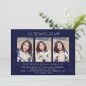 Moderne Navy Blue 4 Foto 2 Side Graduation Party Einladung (Stehend Vorderseite)