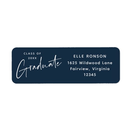 Moderne Navy Blue Abschluss Rücksendeadresse (Vorne)