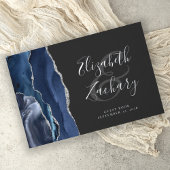 Moderne Navy Blue Agate Silver Script dunkel Gästebuch