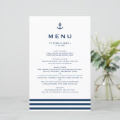 Moderne Navy Blue Anchor Nautical Wedding Menu Car (Stehend Vorderseite)