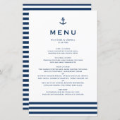 Moderne Navy Blue Anchor Nautical Wedding Menu Car (Vorne/Hinten)