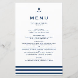 Moderne Navy Blue Anchor Nautical Wedding Menu Car