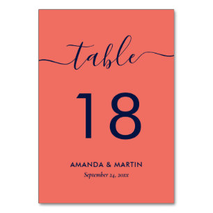 Moderne Navy Blue and Coral Tischnummer Card