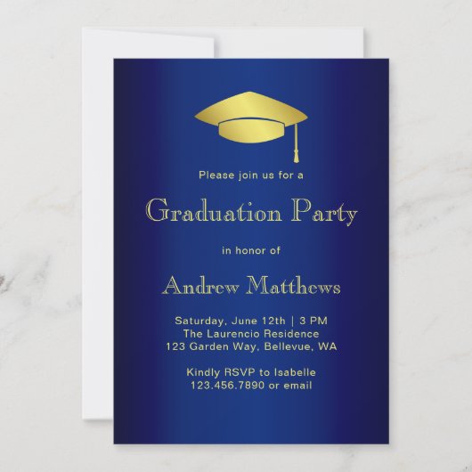 Moderne Navy Blue and Gold Graduation Party Einladung (Vorderseite)