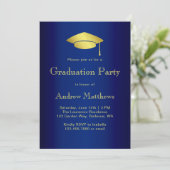 Moderne Navy Blue and Gold Graduation Party Einladung (Stehend Vorderseite)