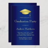 Moderne Navy Blue and Gold Graduation Party Einladung (Vorne/Hinten)