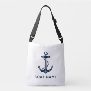 Moderne Navy Blue Anker Boot Name Benutzerdefinier Tragetaschen Mit Langen Trägern
