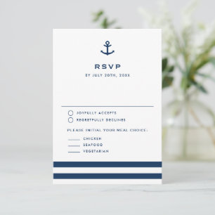 Moderne Navy-Blue-Anker-nautische Hochzeit RSVP Karte