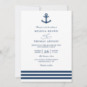 Moderne Navy-Blue-Anker-nautische QR-Code-Hochzeit Einladung (Vorderseite)