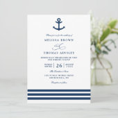 Moderne Navy-Blue-Anker-nautische QR-Code-Hochzeit Einladung (Stehend Vorderseite)