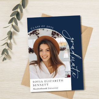 Moderne Navy Blue Arch Foto Graduation Party Einladung