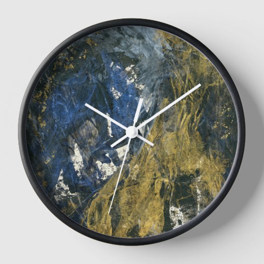 Moderne Navy Blue Black Gold Abstrakte Kunst Uhr (Vorderseite)