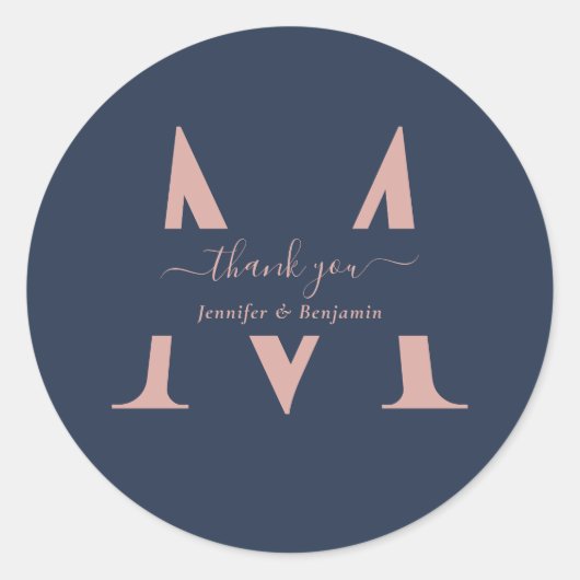 Moderne Navy Blue Blush Monogram Wedding Vielen Da Runder Aufkleber (Vorderseite)