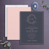Moderne Navy Blue Blush Pink Monogram Wedding Einladung