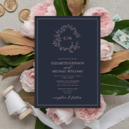 Moderne Navy Blue Blush Pink Monogram Wedding Einladung