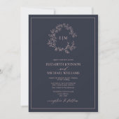 Moderne Navy Blue Blush Pink Monogram Wedding Einladung (Vorderseite)