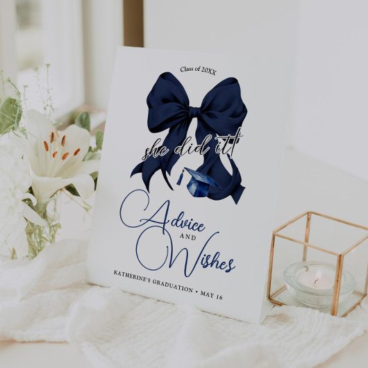 Moderne Navy Blue Bow Abschluss Beratung & Wünsche Sockelschild